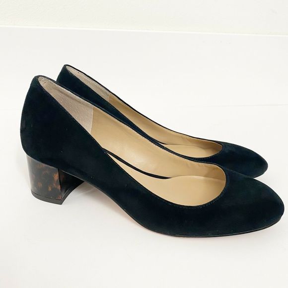 Ann Taylor Navy Blue Heels with Tortoise Block Heel - Picture 2 of 8